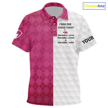 Load image into Gallery viewer, Pink argyle white Kid golf polo shirt custom I was one under today one under a tree, a bush &amp; water NQS10091