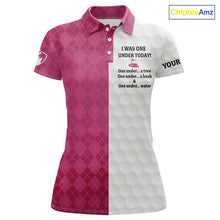 Load image into Gallery viewer, Pink argyle white Women golf polo shirt custom I was one under today one under a tree, a bush &amp; water NQS10091
