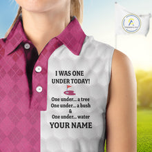 Load image into Gallery viewer, Pink white Womens Sleeveless polo shirt custom I was one under today one under a tree, a bush &amp; water NQS10091