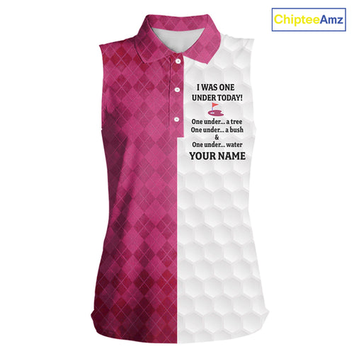 Pink white Womens Sleeveless polo shirt custom I was one under today one under a tree, a bush & water NQS10091