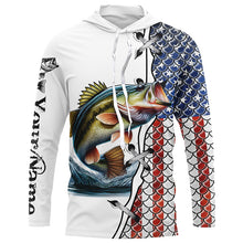 Load image into Gallery viewer, Largemouth Bass fishing American flag patriotic 4th July Custom name performance fishing shirts NQS2072