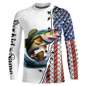 Largemouth Bass fishing American flag patriotic 4th July Custom name performance fishing shirts NQS2072