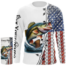 Load image into Gallery viewer, Largemouth Bass fishing American flag patriotic 4th July Custom name performance fishing shirts NQS2072