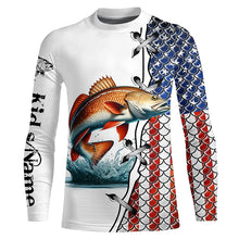 Load image into Gallery viewer, Redfish puppy drum fishing American flag patriotic 4th July Custom performance fishing shirts NQS2073