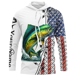 Mahi mahi fishing American flag patriotic 4th July Custom performance fishing shirts NQS2074