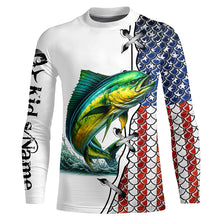 Load image into Gallery viewer, Mahi mahi fishing American flag patriotic 4th July Custom performance fishing shirts NQS2074