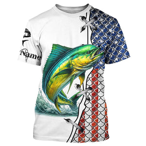 Mahi mahi fishing American flag patriotic 4th July Custom performance fishing shirts NQS2074