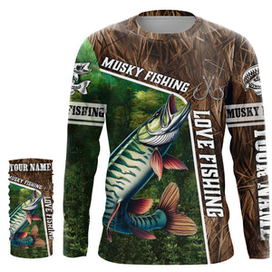 Personalized Musky Fishing Shirts, Love Fishing Camo fish on 3D All Over Printed Muskie Shirts NQS5900