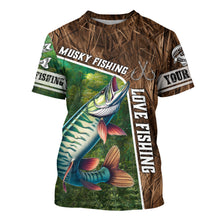 Load image into Gallery viewer, Personalized Musky Fishing Shirts, Love Fishing Camo fish on 3D All Over Printed Muskie Shirts NQS5900