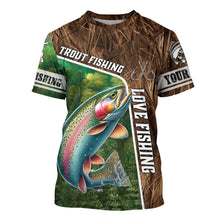 Load image into Gallery viewer, Personalized Rainbow trout Fishing Shirts, Love Fishing Camo fish on 3D All Over Printed Shirts NQS5902