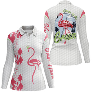 Queen of the green white Womens golf polo shirts custom name pink flamingo ladies golf polos NQS5906