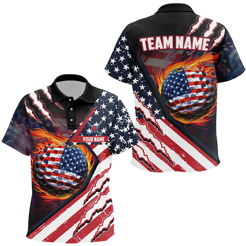 American Flag flame golf ball Kid golf polo shirts custom golf outfits for Kid, patriotic golf gifts NQS8022