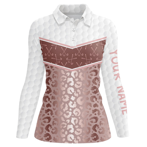 Pink leopard Pattern white golf ball skin Womens golf polo shirts Custom Golf Apparel For Ladies NQS8212
