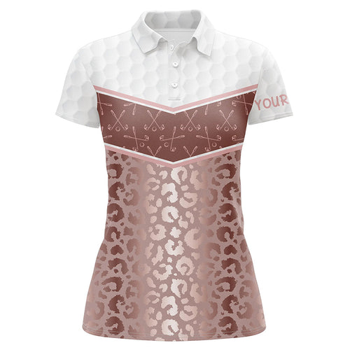 Pink leopard Pattern white golf ball skin Womens golf polo shirts Custom Golf Apparel For Ladies NQS8212
