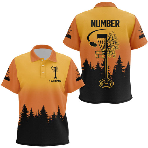 Black & orange Kid Disc golf polo shirts custom number disc golf jerseys, team frisbee golf attire NQS8215