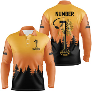 Black & orange Mens Disc golf polo shirts custom number disc golf jerseys, team frisbee golf attire NQS8215