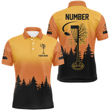 Load image into Gallery viewer, Black &amp; orange Mens Disc golf polo shirts custom number disc golf jerseys, team frisbee golf attire NQS8215