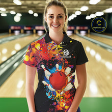 Load image into Gallery viewer, Colorful bowling jerseys Bowling Polo, 1/4 Zip Shirt for Women Custom Bowling Team shirts for bowlers NQS10416