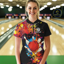 Load image into Gallery viewer, Colorful bowling jerseys Bowling Polo, 1/4 Zip Shirt for Women Custom Bowling Team shirts for bowlers NQS10416