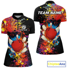Load image into Gallery viewer, Colorful bowling jerseys Bowling Polo, 1/4 Zip Shirt for Women Custom Bowling Team shirts for bowlers NQS10416