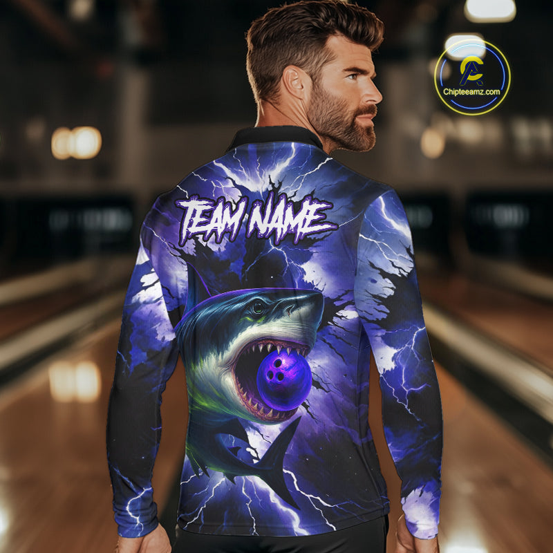 Purple Lightning thunder Shark Bowling Shirts for Men Custom Team Shark Bowling League Jersey NQS10418