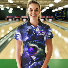 Load image into Gallery viewer, Purple Lightning thunder Shark Bowling Shirts for Women Custom Team Shark Bowling League Jersey NQS10418