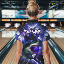 Load image into Gallery viewer, Purple Lightning thunder Shark Bowling Shirts for Women Custom Team Shark Bowling League Jersey NQS10418