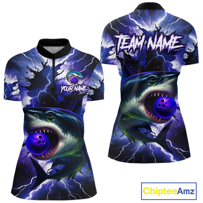 Purple Lightning thunder Shark Bowling Shirts for Women Custom Team Shark Bowling League Jersey NQS10418