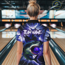 Load image into Gallery viewer, Purple Lightning thunder Shark Bowling Shirts for Women Custom Team Shark Bowling League Jersey NQS10418