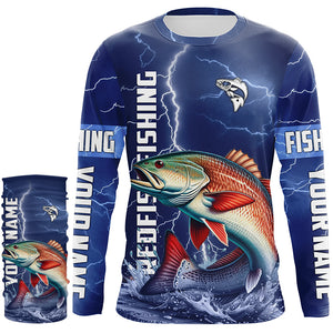 Redfish drum Fishing blue lightning jerseys custom performance Long Sleeve tournament fishing shirts NQS6330