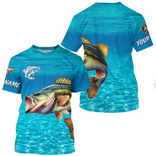 Load image into Gallery viewer, Largemouth Bass fishing blue water camo Custom sun protection long sleeve fishing shirt for men, women NQS8437