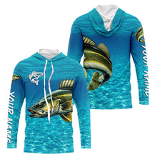 Load image into Gallery viewer, Walleye fishing blue water camo Custom sun protection long sleeve fishing shirt for men, women NQS8438