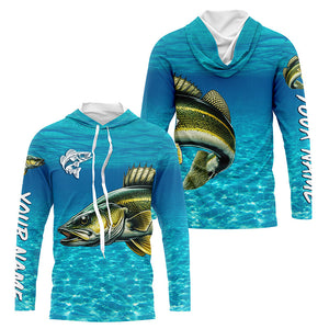 Walleye fishing blue water camo Custom sun protection long sleeve fishing shirt for men, women NQS8438