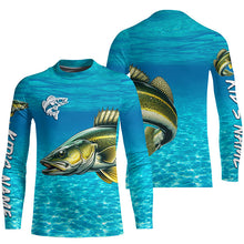 Load image into Gallery viewer, Walleye fishing blue water camo Custom sun protection long sleeve fishing shirt for men, women NQS8438