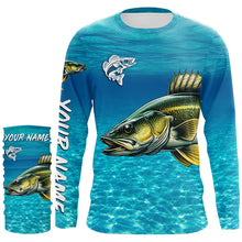 Load image into Gallery viewer, Walleye fishing blue water camo Custom sun protection long sleeve fishing shirt for men, women NQS8438