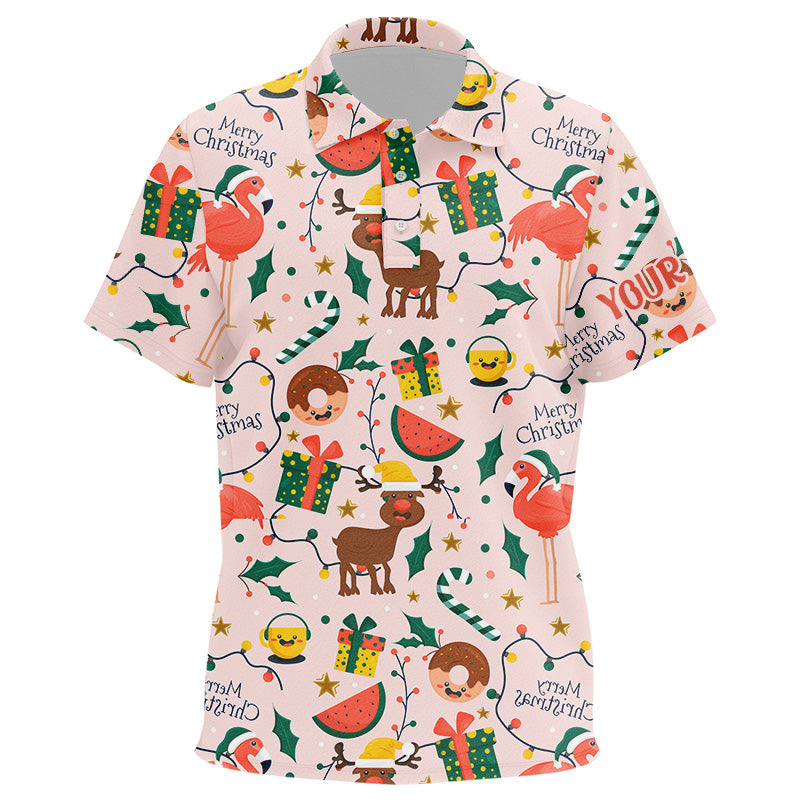 Funny pink Christmas pattern custom Kid golf polo shirts, unique Christmas golf gifts for team NQS8676