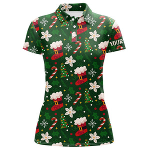 Green Christmas pattern custom Women golf polo shirts, personalized Christmas golf gifts for team NQS8678