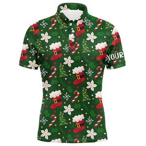 Funny Green Christmas pattern custom Men golf polo shirts, personalized Christmas golf gifts for team NQS8678