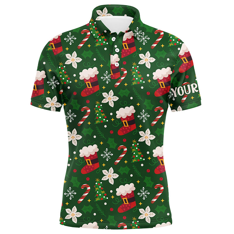 Funny Green Christmas pattern custom Men golf polo shirts, personalized Christmas golf gifts for team NQS8678