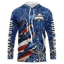 Load image into Gallery viewer, American flag fish hook blue camo fishing custom sun protection performance long sleeve fishing shirts NQS4307