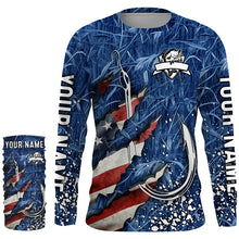 Load image into Gallery viewer, American flag fish hook blue camo fishing custom sun protection performance long sleeve fishing shirts NQS4307