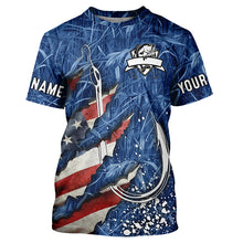 Load image into Gallery viewer, American flag fish hook blue camo fishing custom sun protection performance long sleeve fishing shirts NQS4307