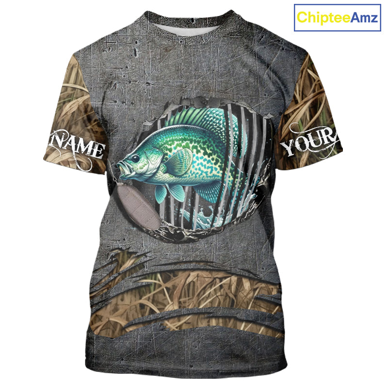 Crappie fishing camo metal grunge pattern Custom Crappie fishing shirts tournament fishing jerseys NQS11032