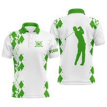 Load image into Gallery viewer, Mens golf polos shirts custom name white golf shirt, golfing gifts | Green NQS4506