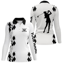 Load image into Gallery viewer, Womens golf polos shirts custom name white golf shirt, golfing gifts | Black NQS4508