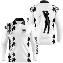 Load image into Gallery viewer, Mens golf polos shirts custom name white golf shirt, golfing gifts | Black NQS4508