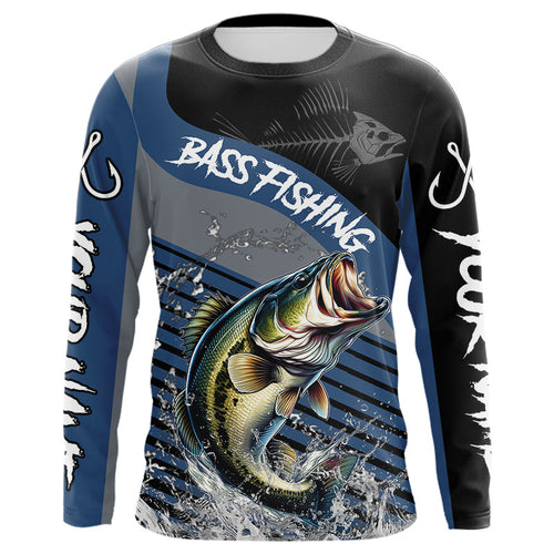 Largemouth Bass fishing Custom UV protection fishing long sleeve shirt, Bass Fishing jerseys | Blue NQS9351