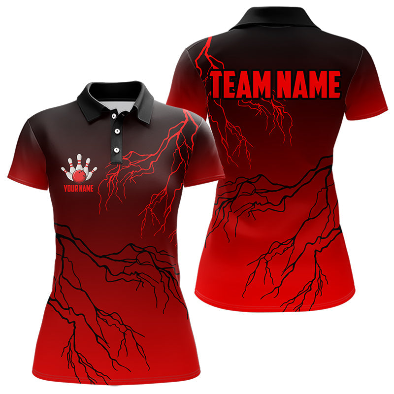 Black and Red gradient Lightning thunder storm Bowling shirts for Women Custom Bowling Team Jerseys NQS9353