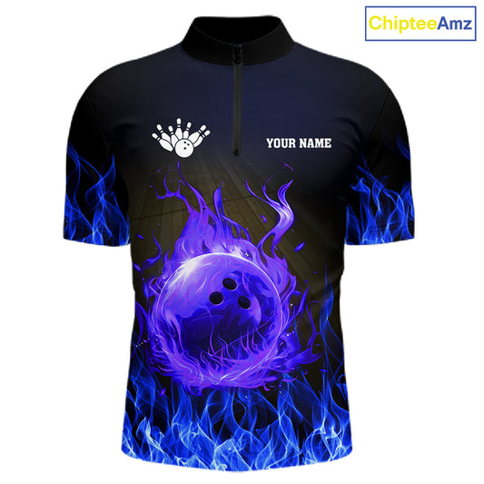 Black and Blue Flame Lightning Thunder Bowling Jersey for men custom Bowling Team League Shirts NQS11425