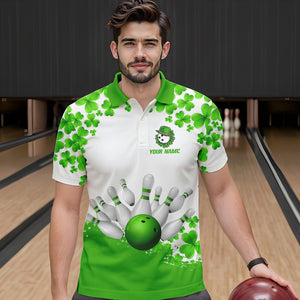 Green and White Shamrock pattern Bowling Shirts For Men Custom St Patrick Day Bowling Team Jerseys NQS9496